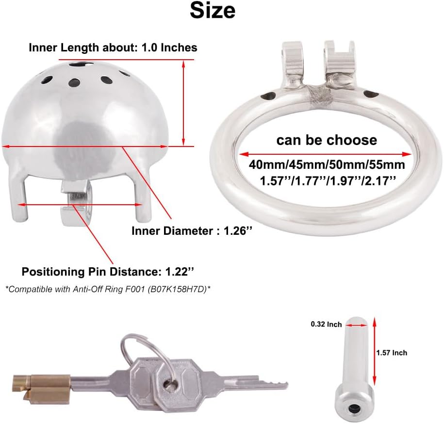 TERNENCE Stainless Steel Male Chastity Device Male Virginity Lock Cock Cage with Tube C340 (1.57 inch / 40mm)
