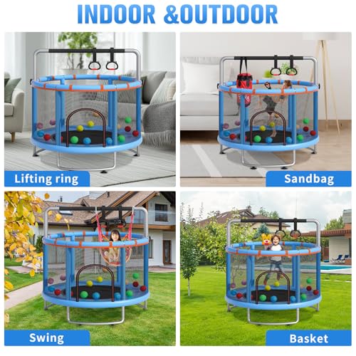 55" Small Trampoline for Kids, Telawah Indoor Outdoor with with Enclosure Net, Safety Enclosure, Round Jumping Mat with Basketball Hoops, Birthday Gifts for Children - Image 4