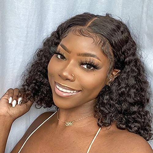 Baicheng Hair T Part Lace Front Wigs Human Hair 130% Density Pre Plucked Bleached Knots Short Bob Curly Frontal Wig for Black Women (12inch) - Thumbnail 5
