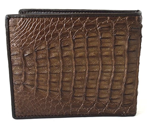 Authentic M Crocodile Skin Men's Bifold Head Leather Dark Brown Wallet #TOP2
