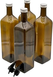 Devitre Juego de 4 botellas de aceite de 1000 ml con 2 vertedores de plástico y etiquetas