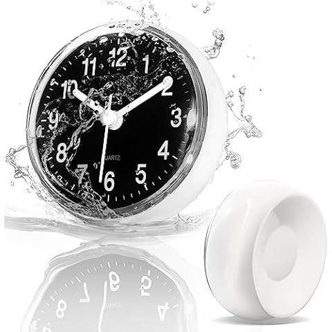 Betus Waterproof Bathroom Shower Clock with Large Suction Cup - Silent, Water Proof, Battery Operated Wall Clock for Toilet, Kitchen, Bedroom (Black) Cover
