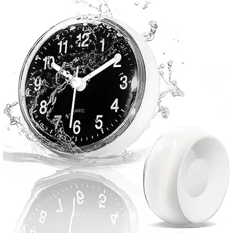Betus Waterproof Bathroom Shower Clock with Large Suction Cup - Silent, Water Proof, Battery Operated Wall Clock for Toilet, Kitchen, Bedroom (Black) Cover