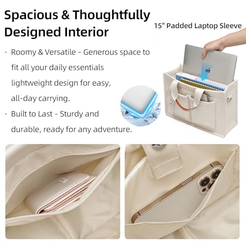 Women's Tote Bag with Compartments - Large Canvas Laptop Book Bag, Women's Money Bag with Pockets for Work and Travel4