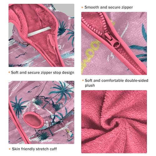 OTVEE Palm Trees Beach on Vintage Pink Kids Hoodie Jacket Fall Spring Full Zip Warm Outwear Coat3