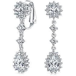 Lamparas Colgantes Finas Estilo De La Vendimia De La Novia De Piedras Preciosas Simuladas Declaración Pave Corona Halo Cúbicos Circonio AAA CZ Largo Colgante Ovalada Lágrima Lámpara De Araña Pendientes De Clip