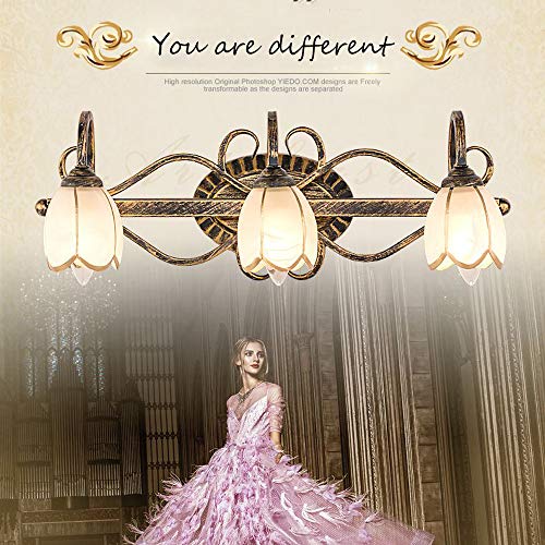 Image of LITFAD LED Wall Sconce Lighting Lotus Shade Bathroom Vanity Light Metal 3 Lights Vintage Style Rust-Proof Wall Light in Bronze for Bedroom Dresser