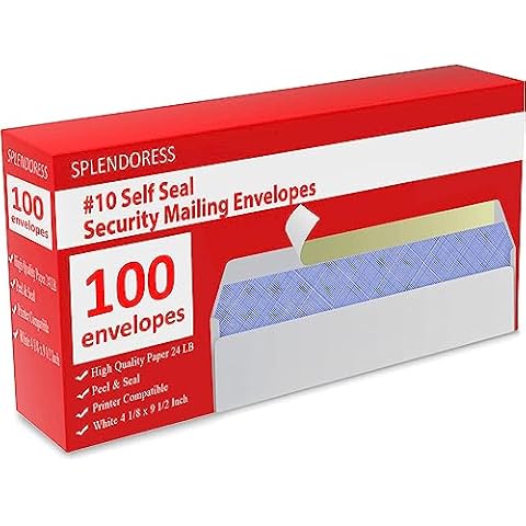 100 Mailing Envelopes, Self Seal Letter Size, Number #10 White Windowless Security Tinted Envelope, 4-1/8 x 9-1/2 Inches, Quality 24 LB Cover