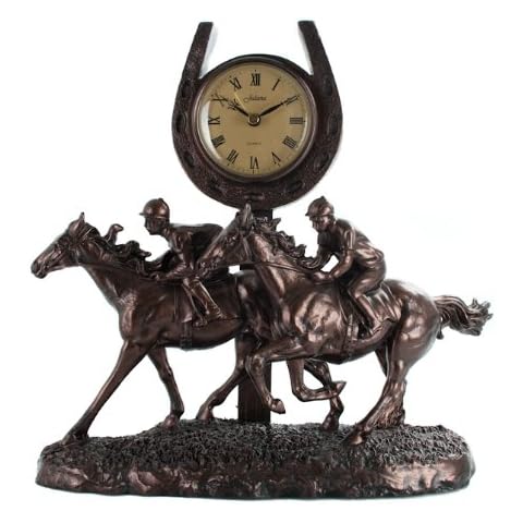 Juliana Bronze Race Horse Galloping Past the Finish Mantle Clock Figure New thumbnail