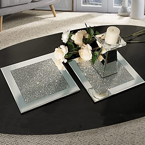 GIMORRTO Glass Mirrored Coaster 2 PC, Crushed Diamond Square Cup Mat 10