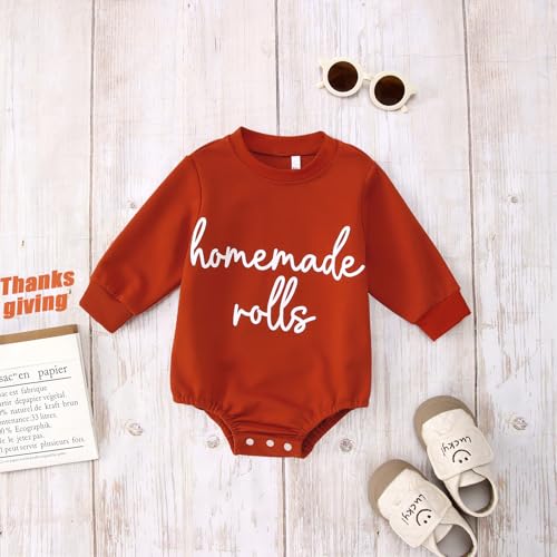 Infant Girls Homemade Rolls Bubble Romper Thanksgiving Day Toddler Crewneck Sweatshirt Onesie Baby Bodysuit Outfit4