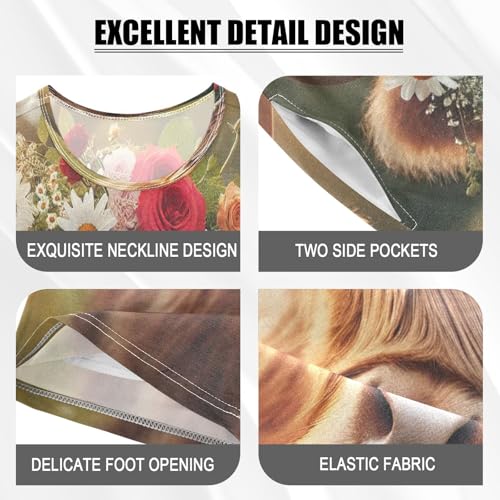 Spring Highland Cow Flower Pajama Set Short Sleeve PJ Set Cotton Summer Pajamas Sleepwear Soft 5Y4