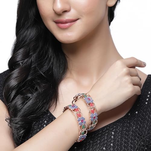 Image of ZENEME Leaf Shaped American Diamond Gold Plated Bangles Jewellery For Women & Girls