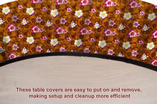 Image of The Furnishing Tree Round Elastic Fitted Dining Table Cover WxL 36x36 Inches Floral Pattern Orange