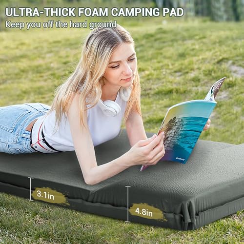 Elegear Self Inflating Sleeping Pad, 3.1\" Ultra-Thick Memory Foam Camping Pad with Pillow Fast Inflating in 20s Insulated Camping Mattress Pad 4-Season Camp Sleeping Mat for Camping/Travel/Car/Tent