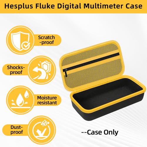 Image of Case for Fluke 15B+ /17B+ /117 /115 /116 /101 Digital Multimeter Testers, Black | Hard Protective Carrying Bag for Test Leads & Accessories, Neat Tool Storage, Dust Resistant, Workshop & Outdoor Carry Use