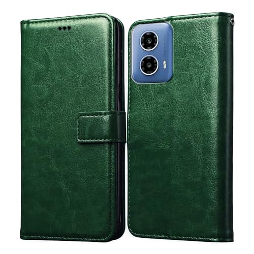 Image of Flip Cover Compatible with Motorola Moto G34 5G / G45 5G | Premium Leather Finish | Inbuilt Pockets & Stand | Flip Cover Back Case for Motorola Moto G34 5G / G45 5G (Green)