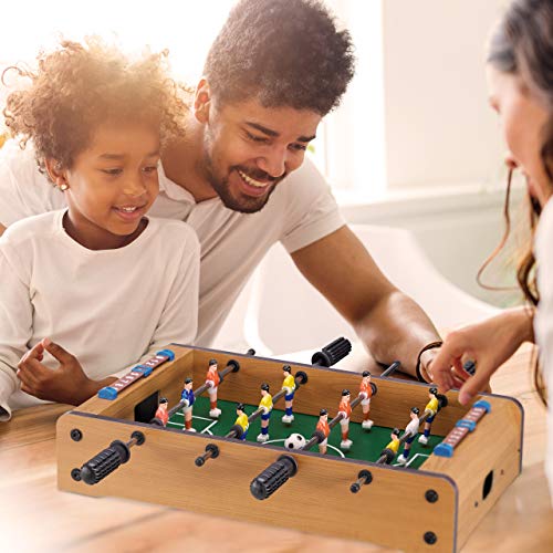 Relaxdays 10022515 Tischkicker, Kinder, Erwachsene, Holz-Optik, robust, Tischfußball, H x B x T: 11 x 51 x 50 cm, grün-braun – Bild 4