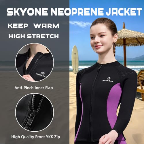Skyone Wetsuit Top Mujer Hombre 3MM Neopreno Camiseta Térmica de Buceo con Mangas Largas y Cierre Frontal para Adultos y Jóvenes miniatura 3