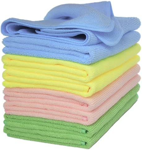 VibraWipe Microfiber Cleaning Cloth, Large Size 14.2 x 14.2 inches, 8-Pack, Thick and Large All Purpose Cleaning Towel, Microfiber Cloth, Cars, Glass, Window, Machine Washable, Lint-Free