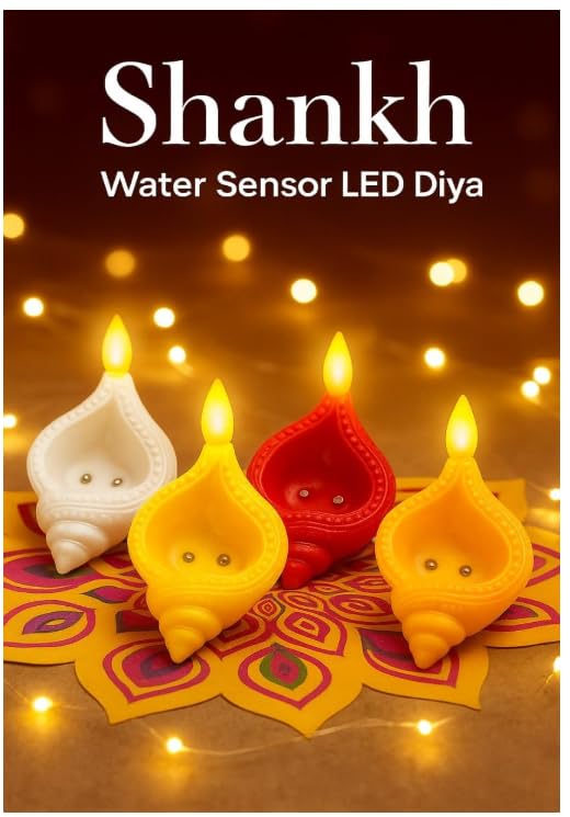 Shank Diya 36 pcs | Realistic LED Flame, Fire-Safe & Smokeless, Water-Activated, Diwali Festive Decor, Battery Powered-image-41