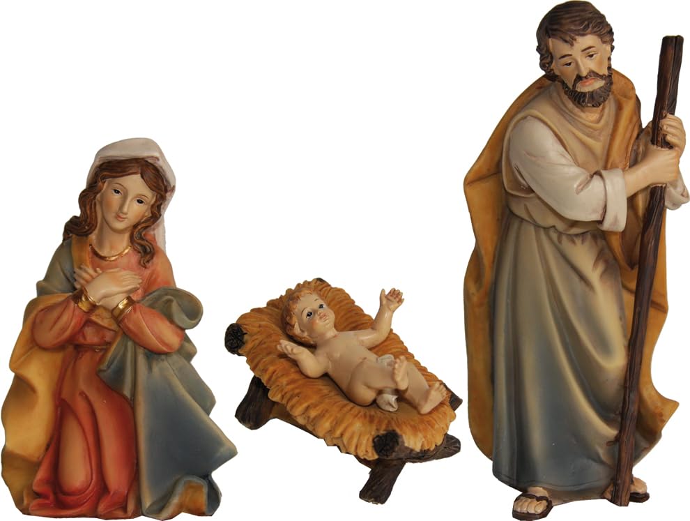 3 Figuras De Belén Pintadas A Mano 15 Cm – Decoración Navideña, Polirresina, Mesa O Nacimiento