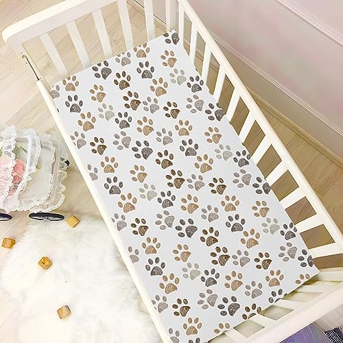 Baby Crib Sheet Paw Print Crib Mattress for Boys and Girls Playard Sheet Soft Breathable Fitted Baby Mattress Cover 52x28in