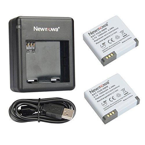 Newmowa AZ13-2 Replacement Battery (2-Pack) and Dual USB Charger for Xiaomi Yi Action Camera (Only Compatible with Official U.S. Edition)