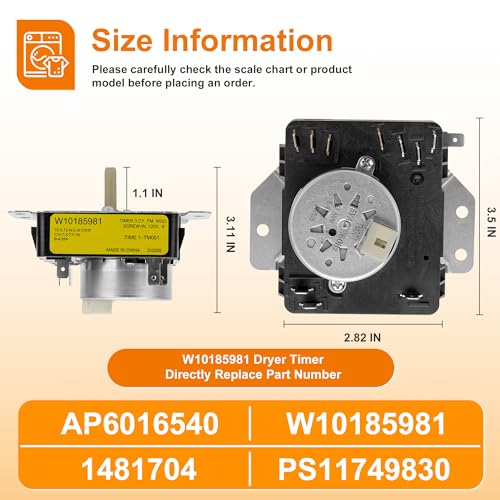 Image of WGD4800XQ1 WGD4815EW2 MGDC215EW2 MGDC300BW1 WGD4800XQ4 WGD4800BQ2 WPW10185981 W10185981 Dryer Timer Fit for Whirlpool Kenmore Maytag 115VAC 60Hz Replace 418-095-20-B5 by Cenipar