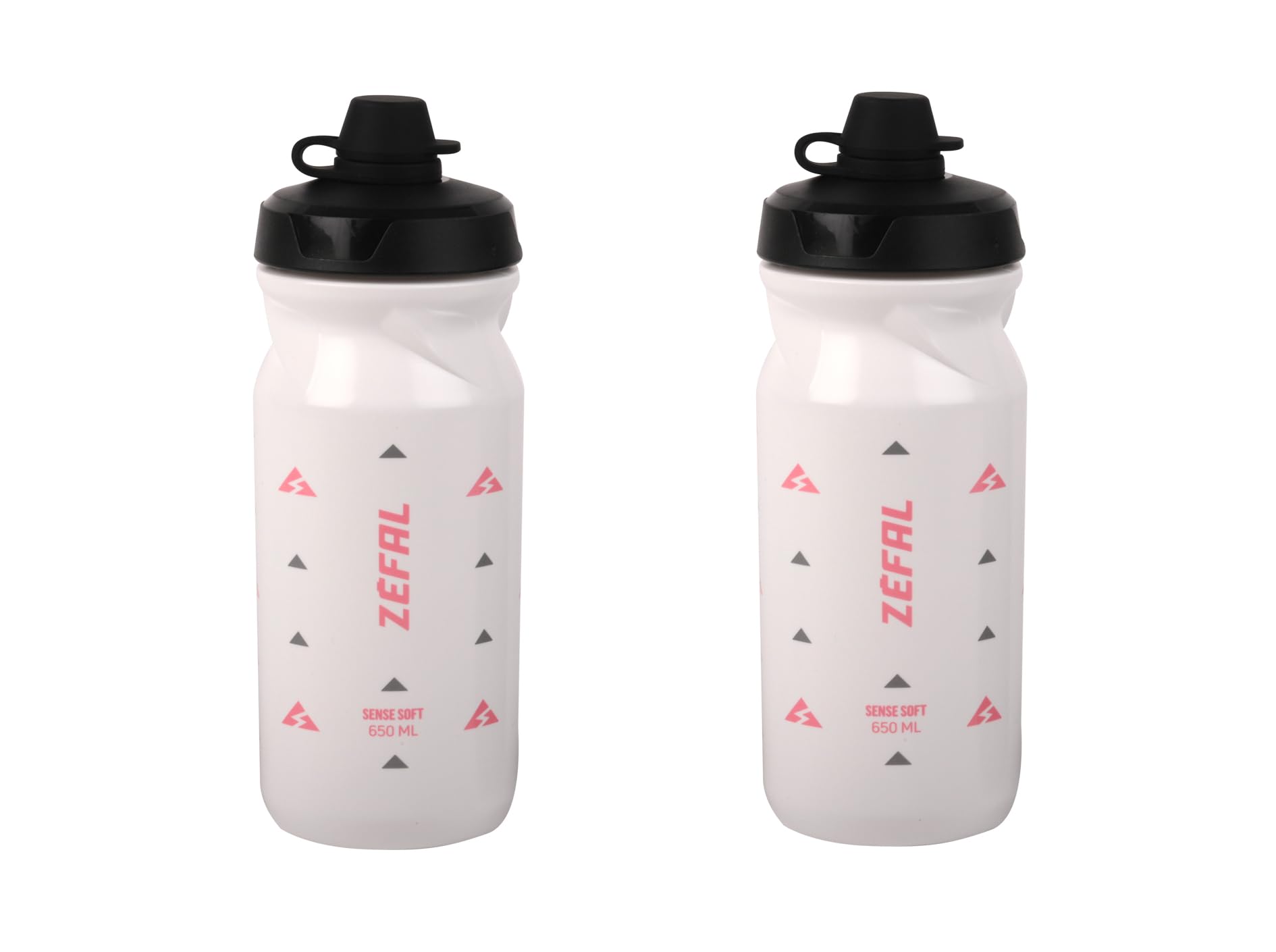 ZEFAL Sense Soft 65 No-Mud x 2 - Fahrrad Trinkflasche MTB mit Deckel - Weiche und geruchlose Sportflasche - BPA-freie Wasserflasche - Silikonsauger - Weiß, 2 x 650 ml