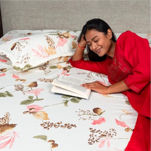 Image of Urban Space 100% Cotton bedsheet for Single Bed, 200 TC Single Bed Sheet, Cotton bedsheet with 1 Pillow Cover (58 x 90 inches, Cherry Blossom-Peach)