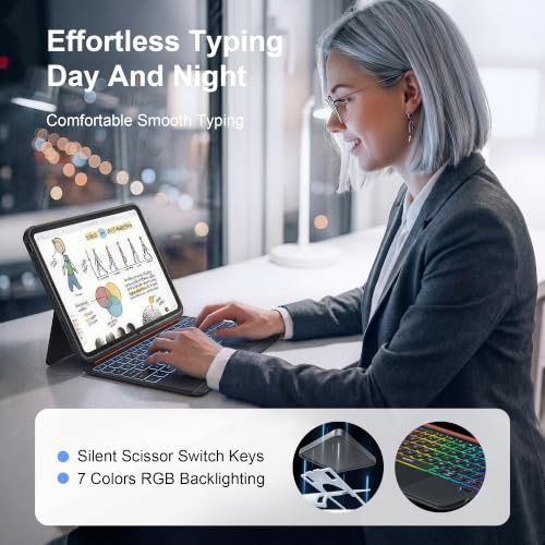 Image of WIWU Keyboard Case for iPad Air 13 Inch M4 /M3 /M2 Pro 12.9 Magnetic Detachable Keyboard Case Adjustable Stand Colours Backlit Keys with Trackpad (Grey, for Air 13 inch(M3 /M2) Pro 12.9 inch 6 /5 /4 /3)
