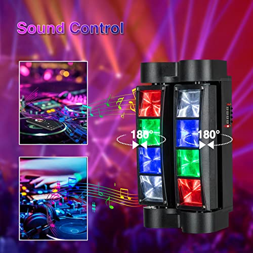 Spider Moving Head DJ Lights, Disco Party Stage Lights Indoor, Lunsy 8x10W RGBW Sound Activated DMX-512 Control Strobe Beam Lighting for Christmas Party Pub Festival Wedding Event Show, 2 Packs