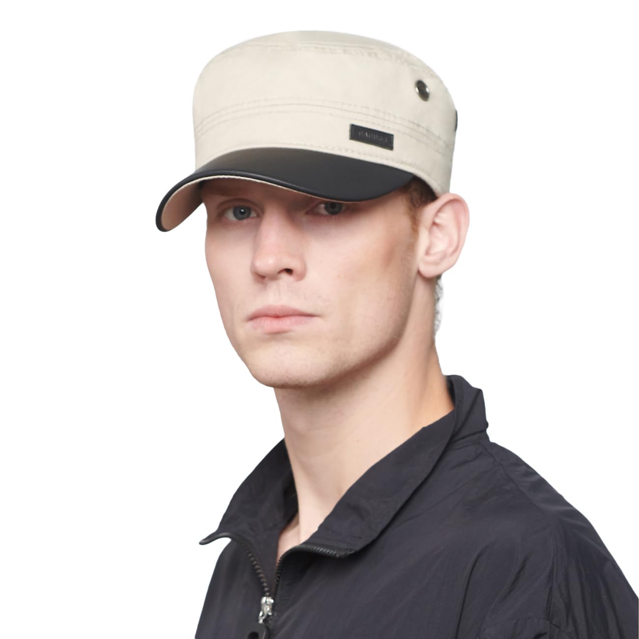 CACUSS Mens Baseball Cap Cotton Cadet Hat Military Breathable Flat Top Adjustable Army Cap, P0066_beige, One size