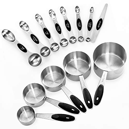 EDELIN Measuring Cups and Magnetic Measuring Spoons Set, Stainless Steel 5 Cups