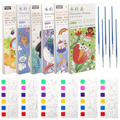 Water Colouring Books for Children, 6 Pack Pocket Magic Water Coloring Book, Watercolour Painting Books for Kids, Painting Sets with Paint Brush for Boys Girls Birthday Gifts Princess