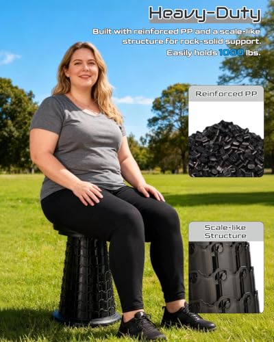 Image of Spisces 2026 Heavy Duty XXL Collapsible Stool | 1000lbs Capacity, 20-in Taller & 13-in Wider Foldable Retractable Telescoping Stool for Adults, Oversized Camping, Fishing, Concert, Event, Stadium