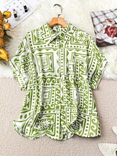 Image of Gufrina Women's Polyester Shirt with Pocket Half Raglan Sleeves Spread Collar Neck Geometric Printed Relaxed Fit and Standard Length