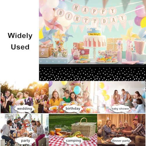 Image of 6 Pack Black and Silver Tablecloth Party Decorations Plastic Black Tablecloth Printed Silver Table Runner 54 x108 Inch Disposable Rectangle Table Cover for Birthday Wedding Graduation
