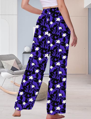 Image of Veseacky Women's Wide Leg Lounge Pants Yoga Pajamas Comfy Stretch Drawstring Pajamas Puls Size Dance Bottoms S-4XL