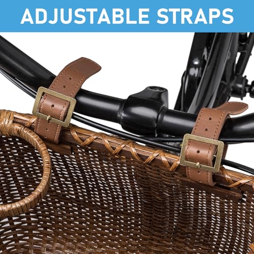 Image of CXWXC Bike Basket - Handmade Rattan Bike Baskets for Girls Women - Front Bicycle Bike Basket with Coffee Cup Holder for Beach Cruiser, Scooter, Ebike