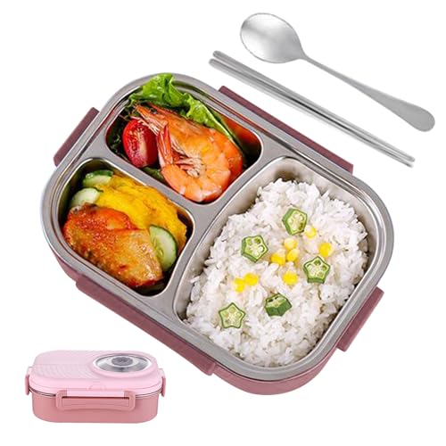 De Acero Inoxidable - Contenedor De Comida Con 3 Compartimentos | Caja De Alimentos Para Almuerzo | Para Escuela Oficina Niños Estudiantes Camioneros Senderismo Picnics