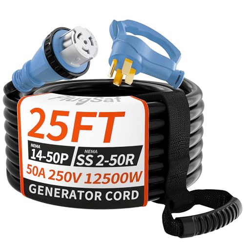 PlugSaf 50 Amp Generator Cord, 25FT 50 Amp RV Extension Cord with Twist Lock, Generator Cable 50A 4...
