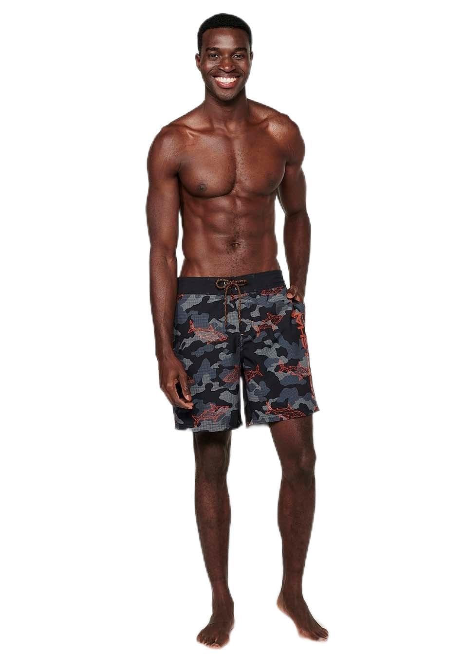 Koroshi Bañador Corto Estampado Camuflaje con Cintura Ajustable, Color Negro para Hombre, de Color Negro