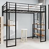 Hochbett mit Schreibtisch 90x200 cm, Stabiles Etagenbett aus Metall für Kinder...