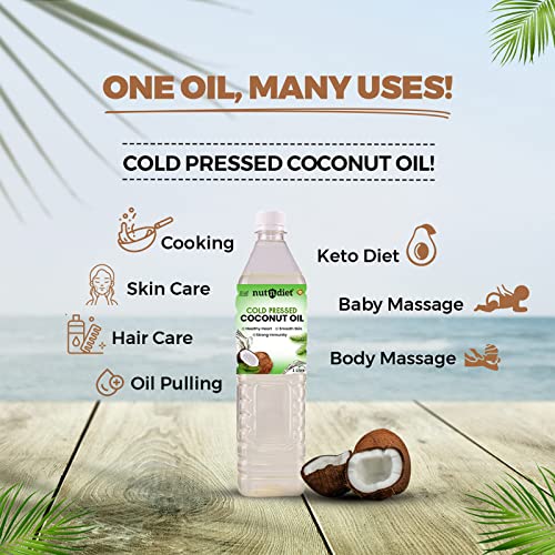 Image of nutndiet Cold Pressed Coconut Oil 1 Litre Pouch | Pure & Natural | Ideal for Cooking, Skin Care, Hair Care & Massage | Chemical-Free, Rich in Nutrients & Antioxidants