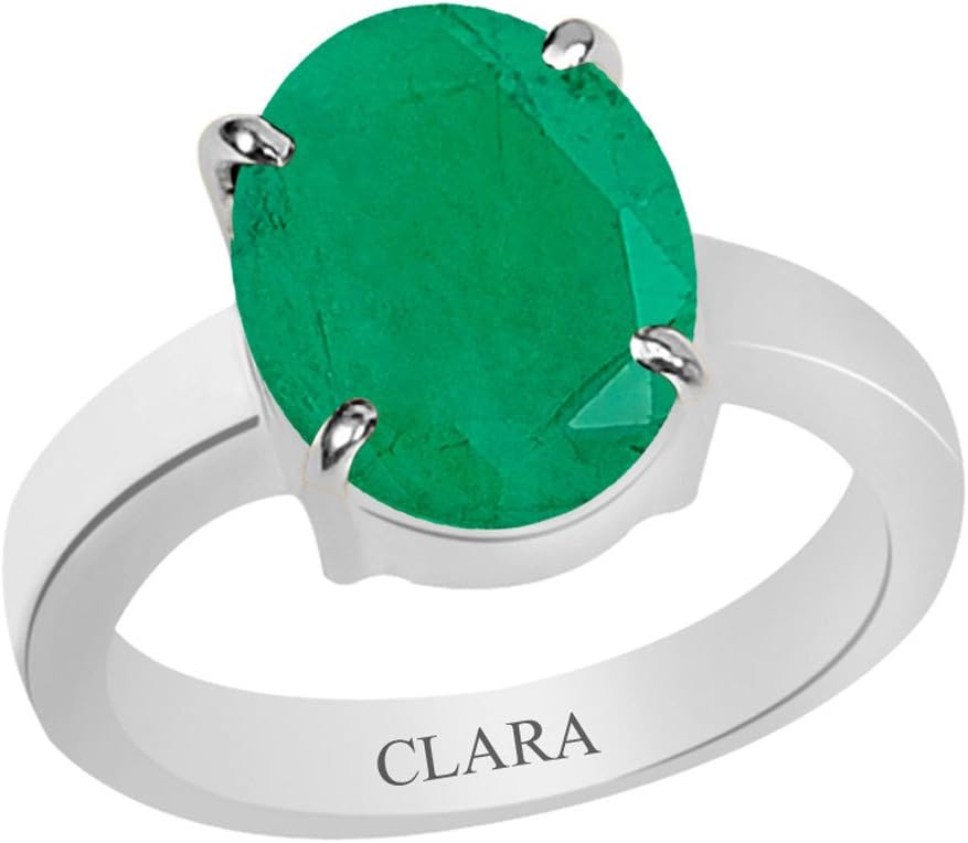 Clara Certified Emerald (Panna) 6.5cts or 7.25ratti 4 Prongs Silver Ring for Men and Women