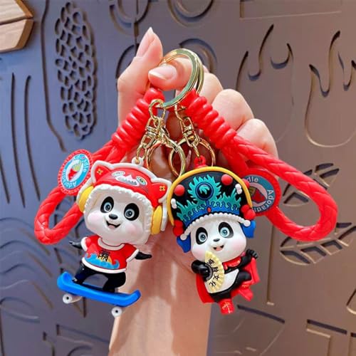 KYNHMG HOMELY Guochao Cartoon Panda Keychain - Creative Key Ring for Car & Bag Decoration