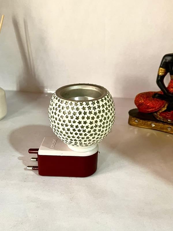 TRIXY Electric Ceramic Multicolor Aroma Diffuser Kapoor Dani | Camphor Diffuser Incense Burner Holder Kapoor Dani with Night Lamp for Home- Pack of 1, White Star 1
