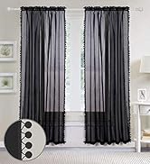 Elegant Comfort PomPom-Curtain-60in-Black Luxurious Pom Pom Tassled Sheer Curtain/Panel with 2" R...